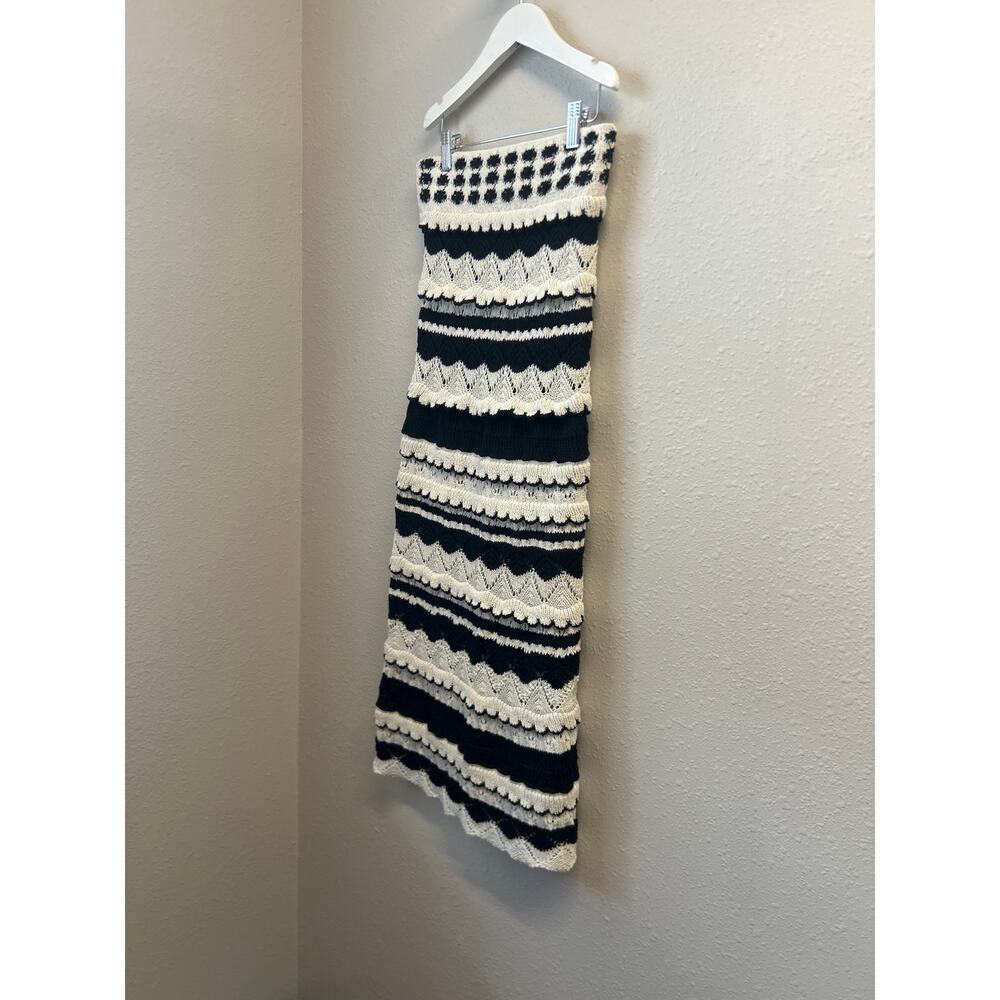 NWT Anthropologie Textured Knit Black White Midi Skirt size XXS Petite msrp $168